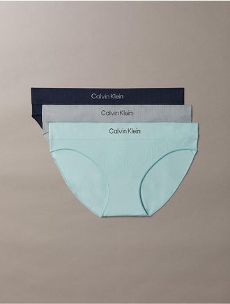 Calvin Klein Womens Microfiber Seamless Rib 3-Pack Bikini - Multi - XL