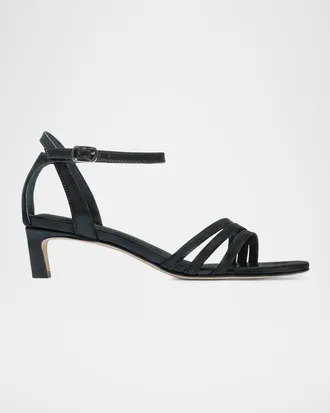 Bernardo 40mm Lima Leather Ankle-Strap Kitten-Heel Sandals
