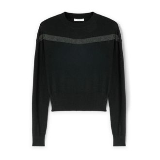 Motivi Trui met transparant inzetstuk - Dames - Ronde hals truien - Zwart - XS - Wol - Truien & Vesten