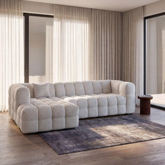 Maisons du monde Sof&aacute; esquinero izquierdo de 4/5 plazas de tela rizada cruda