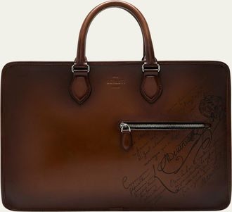 Berluti Mens Deux Jours Scritto Swipe Leather Briefcase