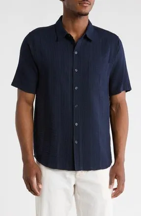 JANE + MERCER Short Sleeve Seersucker Shirt in Navy at Nordstrom Rack, Size X-Large