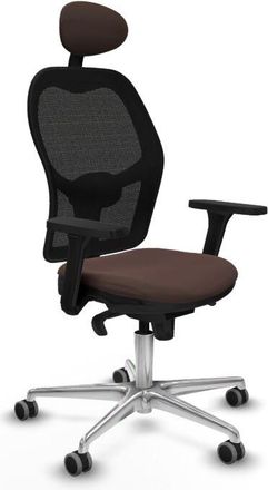 Piqueras y Crespo Piqueras Y Crespo - Jorquera Sincro Malla Negra Similpiel Marr&oacute;n Oscuro Brazos 3d Base Aluminio Cabecero Fijo Ruedas 65mm Engomada