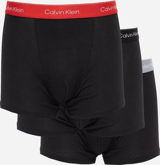 Calvin Klein Mens Calvin Klein 3 Pack Icon Cotton Stretch Mens Relaxed Fit Trunks - Black w/ Adrenaline Rush WB/Black w - Size: 35/34/32