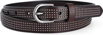 OLD TREND Stud Genuine Leather Slim Studded Everyday Belt in Brown at Nordstrom, Size Medium