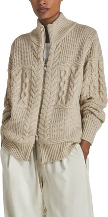 Reiss Austin Cable Zip Through Wool & Cashmere-Blend Cardigan