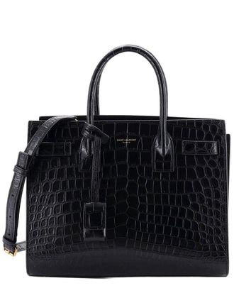 Saint Laurent Black Croc-Embossed Leather Sac De Jour Nm Bag Baby (Authentic Pre-Loved)
