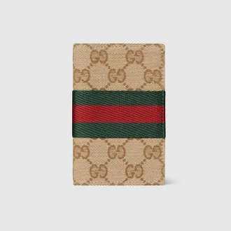 Gucci GG Card Case With Web, Beige, GG Canvas