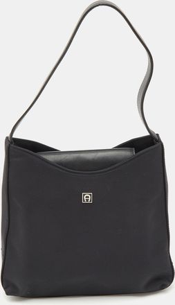 Aigner Black Leather And Nylon Flap Hobo