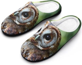 Generic Tawny Owl Mens Slippers Slip On Comfortable Fleece Cotton House Shoes Winter