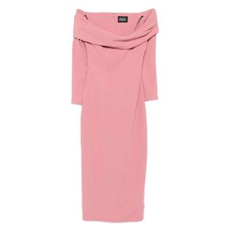 Solace London Peony Pink Off-Shoulder Midi Jurk - Dames - Feestkleedjes - Roze - XS - Polyester - Kleedjes