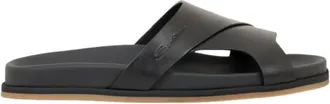 Santoni Crossover Strap Sandals - male - Santoni - Sliders - Black - 9 1/2 UK - Shoes
