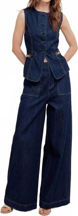 Flying Tomato Denim Sleeveless Vest In Dark Denim