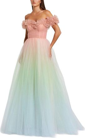 Mac Duggal Off The Shoulder Ombre Tulle Ballgown