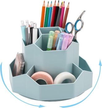 OEM Organizador De Escritorio Giratorio De 360&deg;, Portal&aacute;pices De 9 Compartimentos, Azul