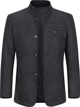 AlltheMen Mens Trench Coat Regular Fit Long Sleeve Jacket Warm Winter Vintage Casual Overcoat Button Closure Outwear Coats Grey 3XL