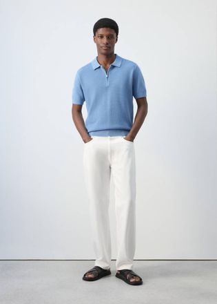 Mango Polo maglia traforata zip blu porcellana - Uomo - XXL - MANGO MAN