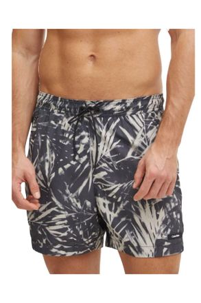 Calvin Klein Men Medium Drawstring-Print Boardshorts, Black (Ck Palm Black Tex AOP), XL