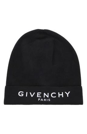 Givenchy Logo Cotton & Cashmere Beanie in Black White Logo at Nordstrom Rack