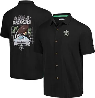 Tommy Bahama Mens Tommy Bahama Black Las Vegas Raiders Tidal Kickoff Camp Button-Up Shirt at Nordstrom, Size Small