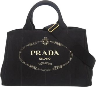 Prada Pre-owned Tote Bags, female, Black, Size: ONE SIZE Pre-owned Canvas Satchel