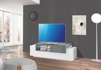 Dmora Dmora - Mueble Para Tv Para Sal&oacute;n, Made In Italy, Mueble Para Tv Con 3 Puertas, 160x45h51 Cm, Color Blanco Brillante Y Gris Cemento, Con Embalaje Refo