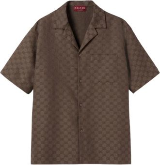 Gucci Short Sleeve Shirts, male, Brown, Size: L GG Canvas Linen Blend Bowling Shirt