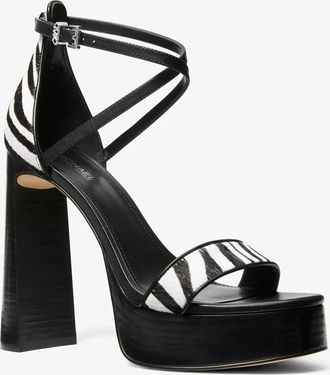 Michael Kors Cami Zebra Print Calf Hair Platform Sandal