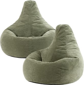 Icon Brand Set de 2 pufs con respaldo alto, pana verde salvia