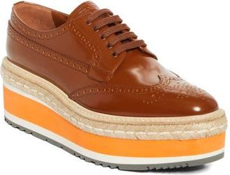 Prada Re-Edition 2011 Platform Wingtip Oxford in Tabacco at Nordstrom, Size 10.5Us