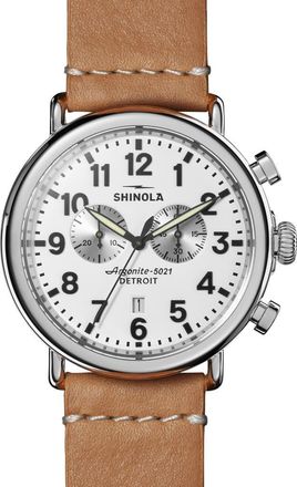 Shinola The Runwell Chrono Leather Strap Watch, 47mm in Beige at Nordstrom