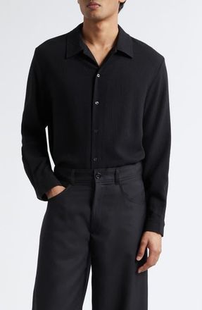 S&eacute;fr Sense Button-Up Shirt in Black Crepe at Nordstrom, Size X-Large