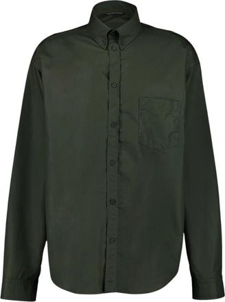 Balenciaga Groene Logo Print Longsleeve Shirt - Heren - Casual Overhemden - Groen - L - Katoen - Overhemden
