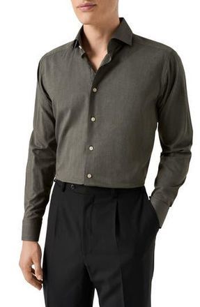 Eton Slim Fit Flannel Dress Shirt in Dark Green at Nordstrom Rack, Size 17.5