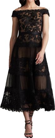 Tadashi Shoji Adriane Floral Embroidered Tea-Length Dress