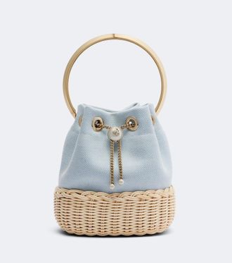 Jimmy Choo London Secchiello Bon Bon in canvas e vimini
