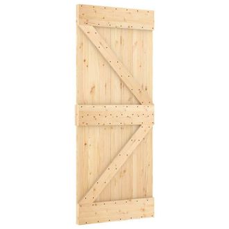 Berkfield Home Sliding Door with Hardware Set 85x210 cm Solid Wood Pine in Light Brown