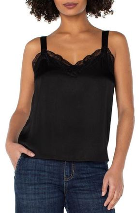 Liverpool L.A. Lace Trim Satin Camisole in Black at Nordstrom, Size Medium