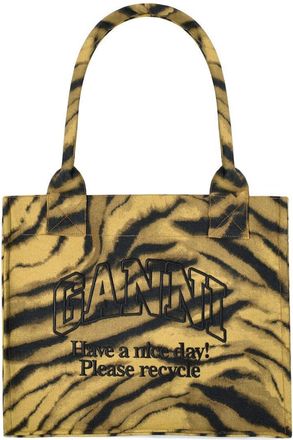 Ganni BORSA SHOPPING ZEBRATA KAKI GANNI