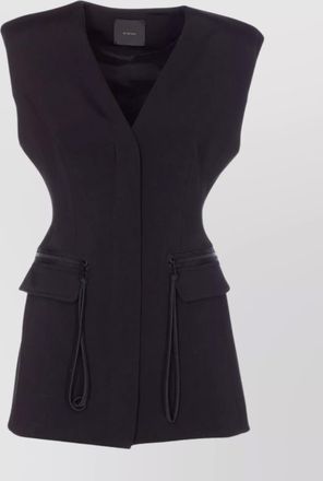 Pinko sleeveless v-neck fitted jacket pockets