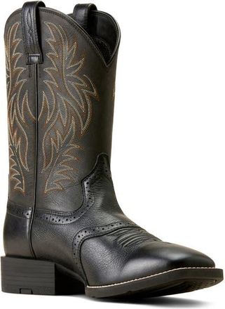 Ariat Sport Wide Square Toe Cowboy Boot in Black Deertan/Black at Nordstrom, Size 11.5
