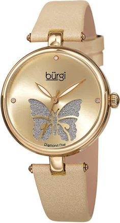 B&uuml;rgi Pretty Butterfly Quartz Diamond Gold Dial Ladies Watch BUR233YG