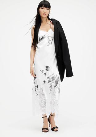 AllSaints Viscose Evangelia Iona Slim Fit Midi Slip Dress, Size: UK 10/US 6