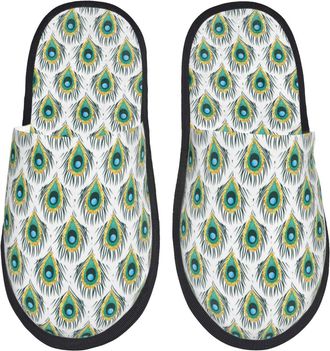 Generic Cotton Slippers Peacock Feathers Print Breathable Slipper Non-Slip Cotton Slipper For Bedroom Men Indoor M