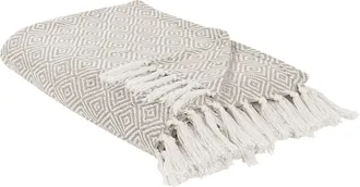 Beliani Beliani - Colcha De Algod&oacute;n Con Flecos Sala De Estar Dormitorio Textil Gris Pardo 220 X 240 Cm Toutli