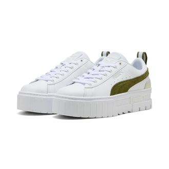 Puma Sneaker PUMA MAYZE LTH WNS, Damen, Gr. 37,5, puma wei&szlig;, olive gr&uuml;n, Leder, unifarben, Schuhe Sneaker, mit Plateau-Sohle, herausnehmbare Innensohle