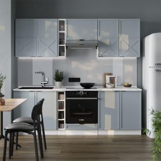 Vicco Cucina componibile Fame-Line, Blu-grigio chiaro/bianco, 235 cm, PL Rovere, Vicco