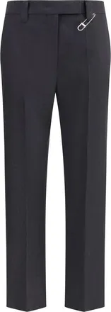 Prada Wollen Straight-Leg Broek met Veiligheidsspeld - Dames - Nette broeken - Zwart - L - Wol - Broeken