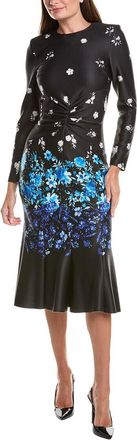 Teri Jon by Rickie Freeman Scuba Floral Ruched Midi Dress