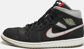 Air Jordan s Black/grey Durabuck And Leather Jordan 1 Mid Black Particle Grey Gym Red Sneakers